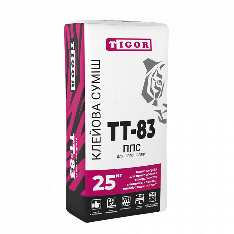 Клейова суміш для приклеювання теплоізоляційних плит ТТ-83 ППС, TIGOR, сірий (25 кг)